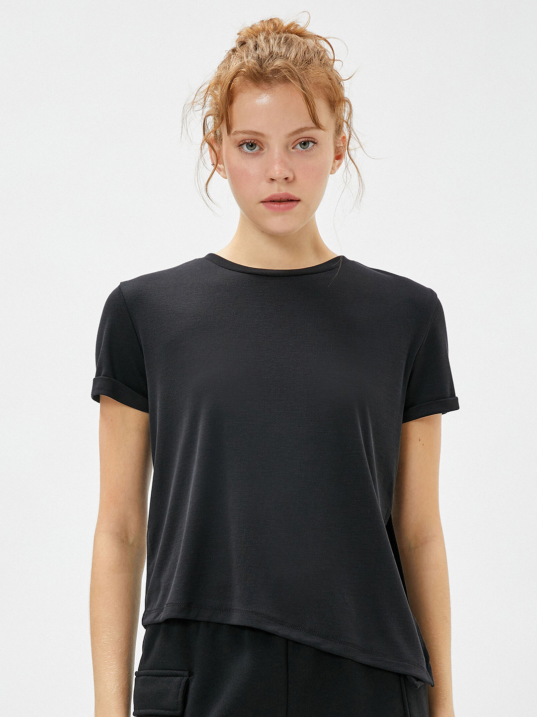 

Koton Round Neck Asymmetric Modal T-shirt, Black