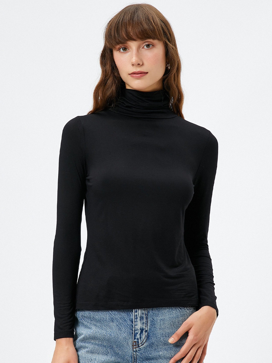 

Koton Women High Neck Long Sleeves T-shirt, Black