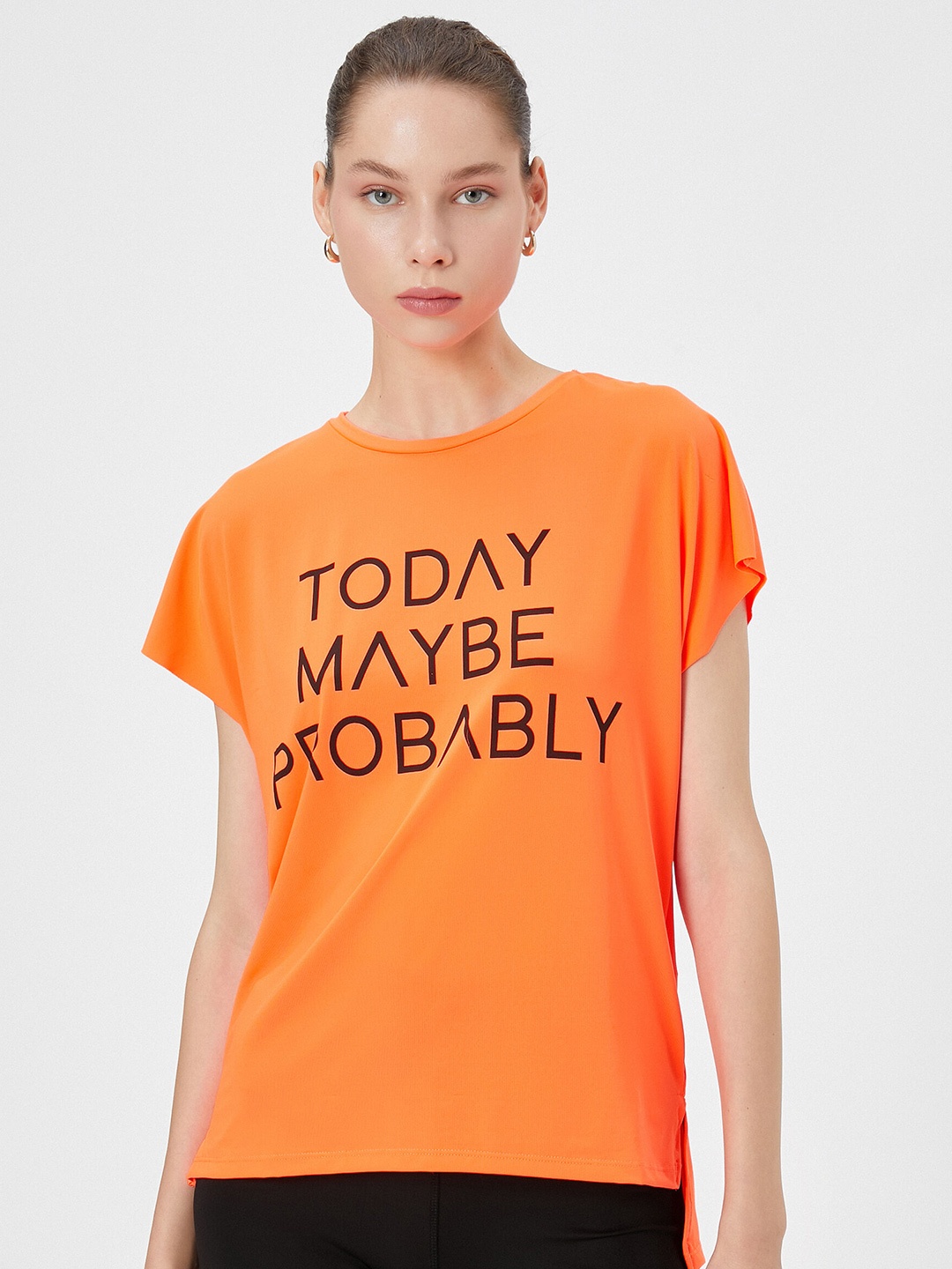 

Koton Typography Printed Extended Sleeves Casual T-Shirt, Orange