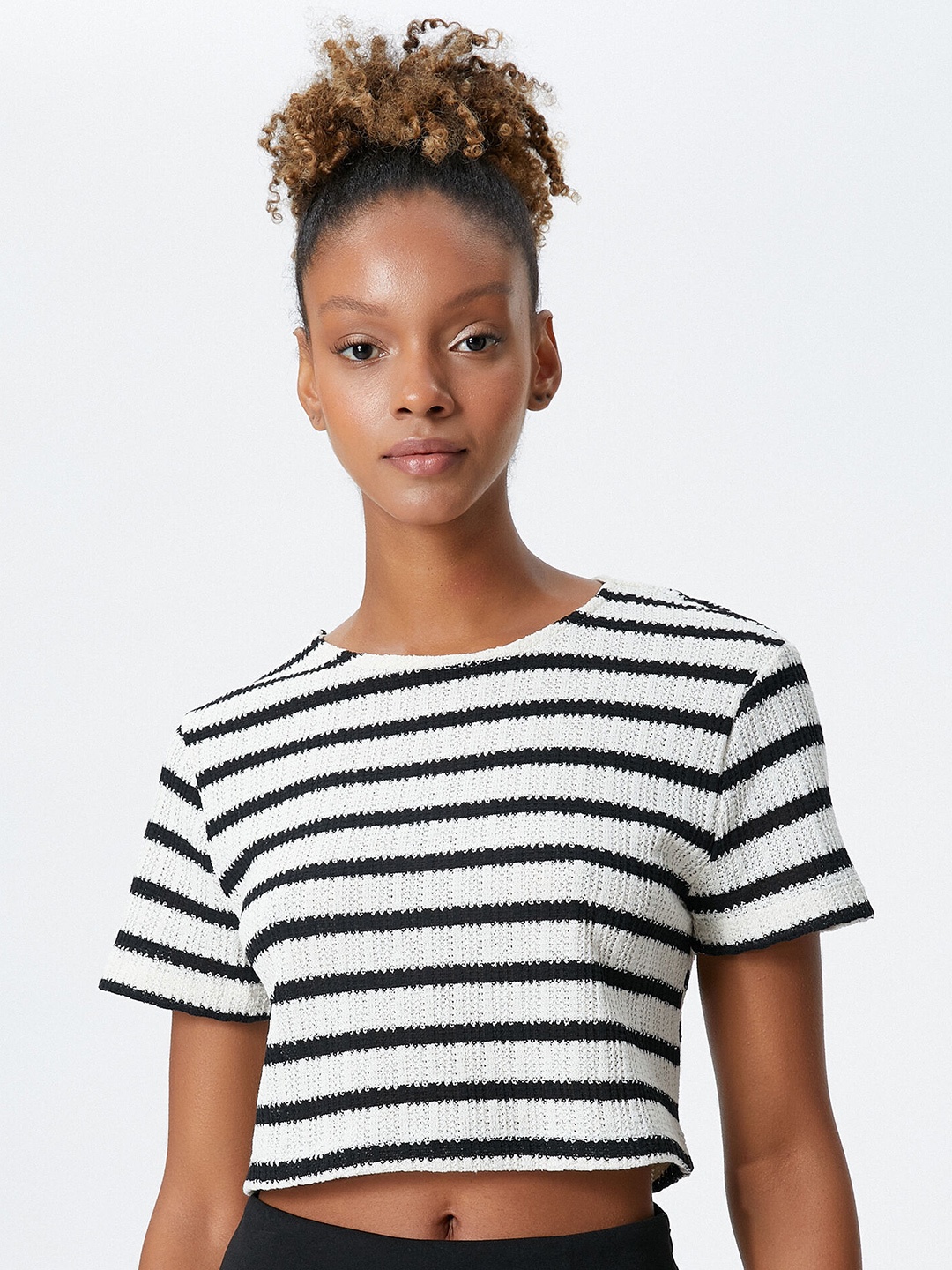 

Koton Striped Casual Crop T-shirt, White