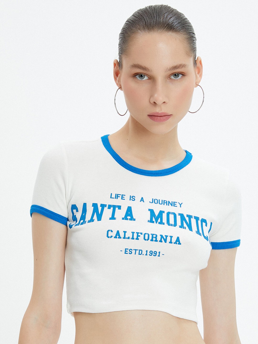 

Koton Typography Printed Crop T-Shirt, White