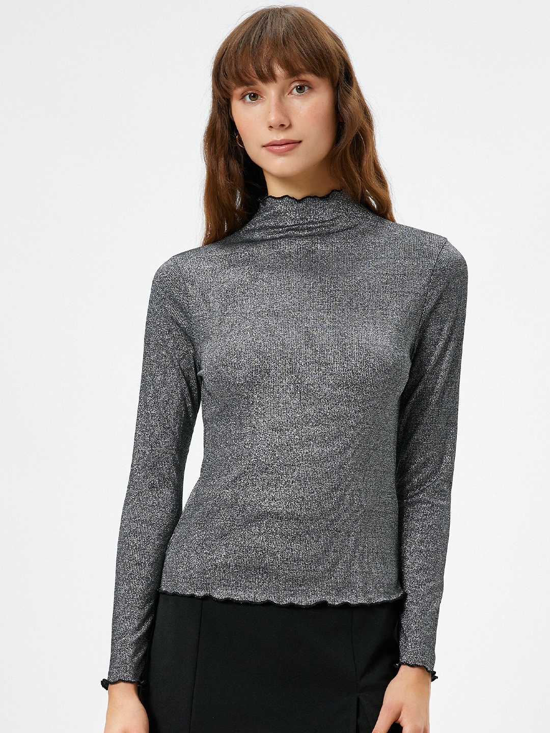 

Koton Self Design Mock Neck Regular T-shirt, Black