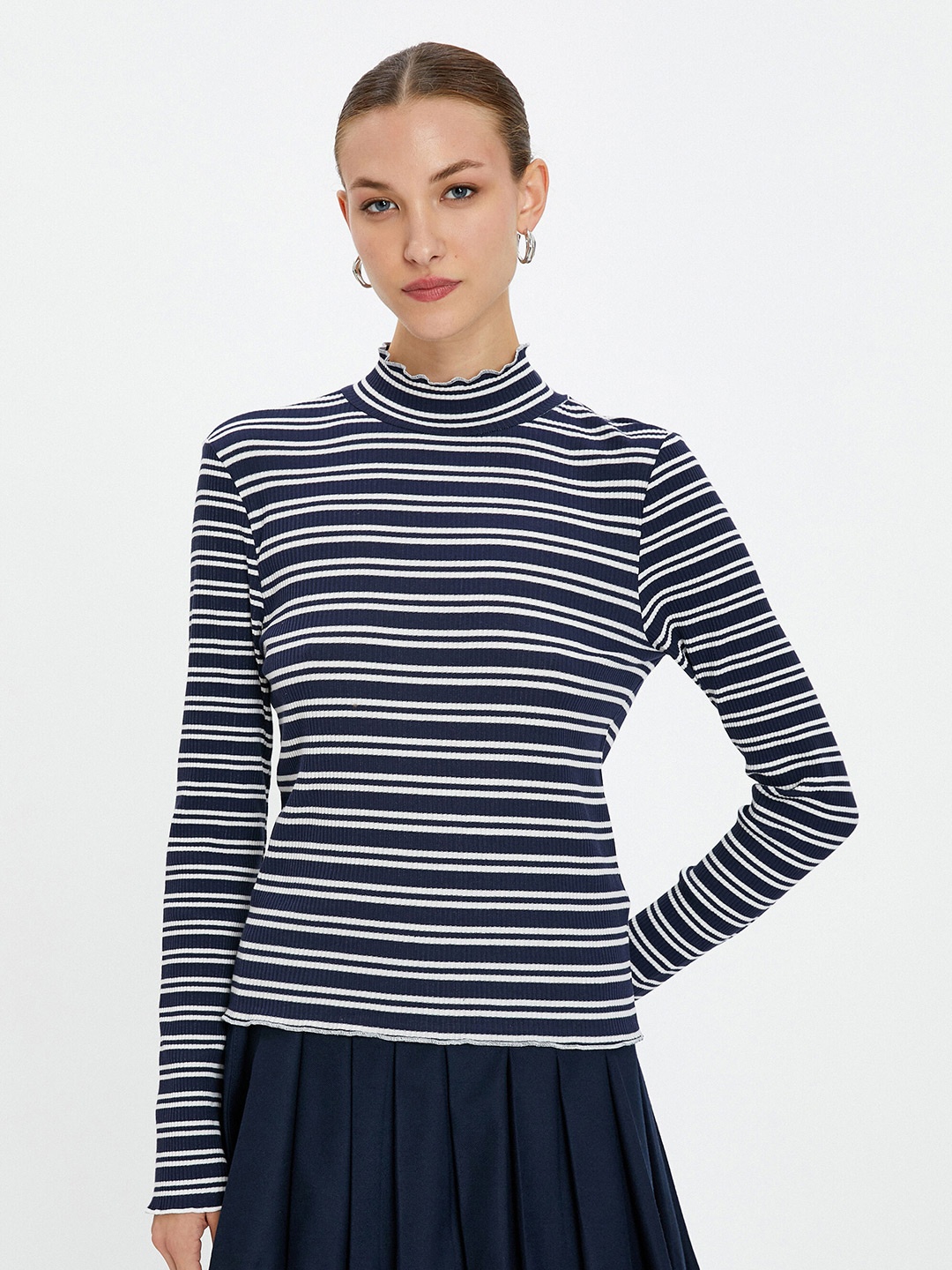 

Koton Striped High Neck Long Sleeves T-shirt, White
