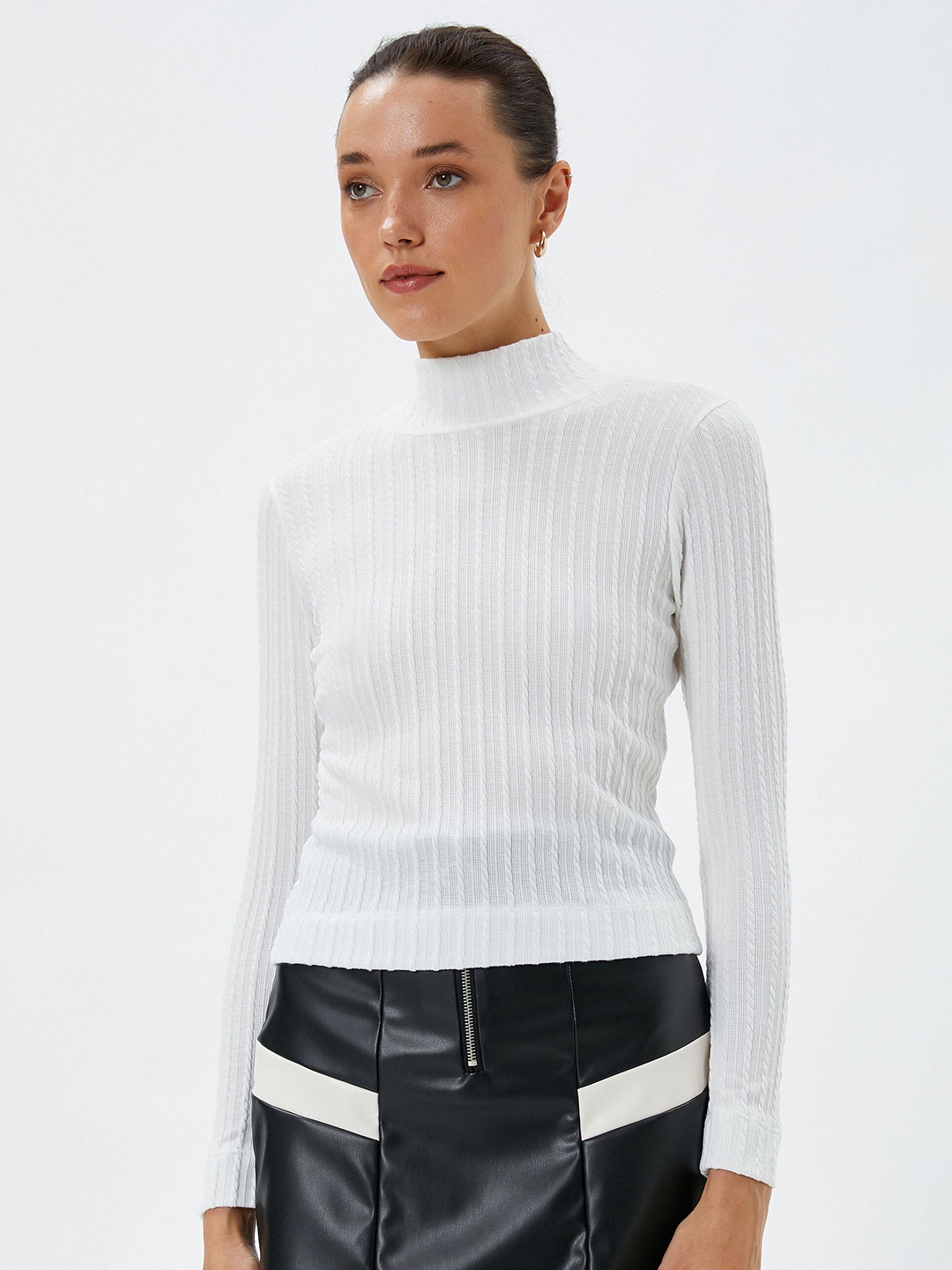 

Koton Self Design High Neck Regular T-shirt, White