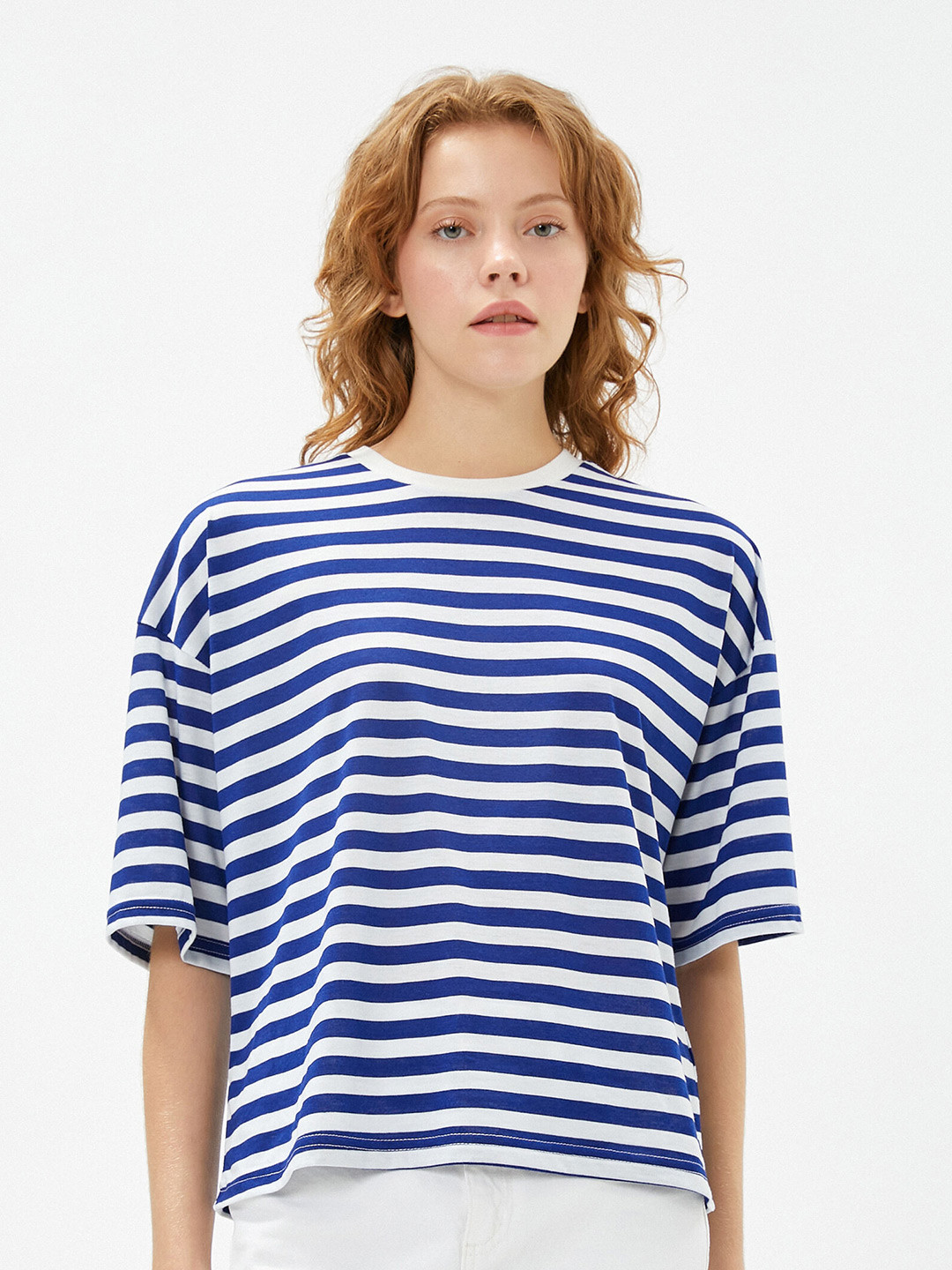 

Koton Striped Drop-Shoulder Sleeves T-Shirt, White