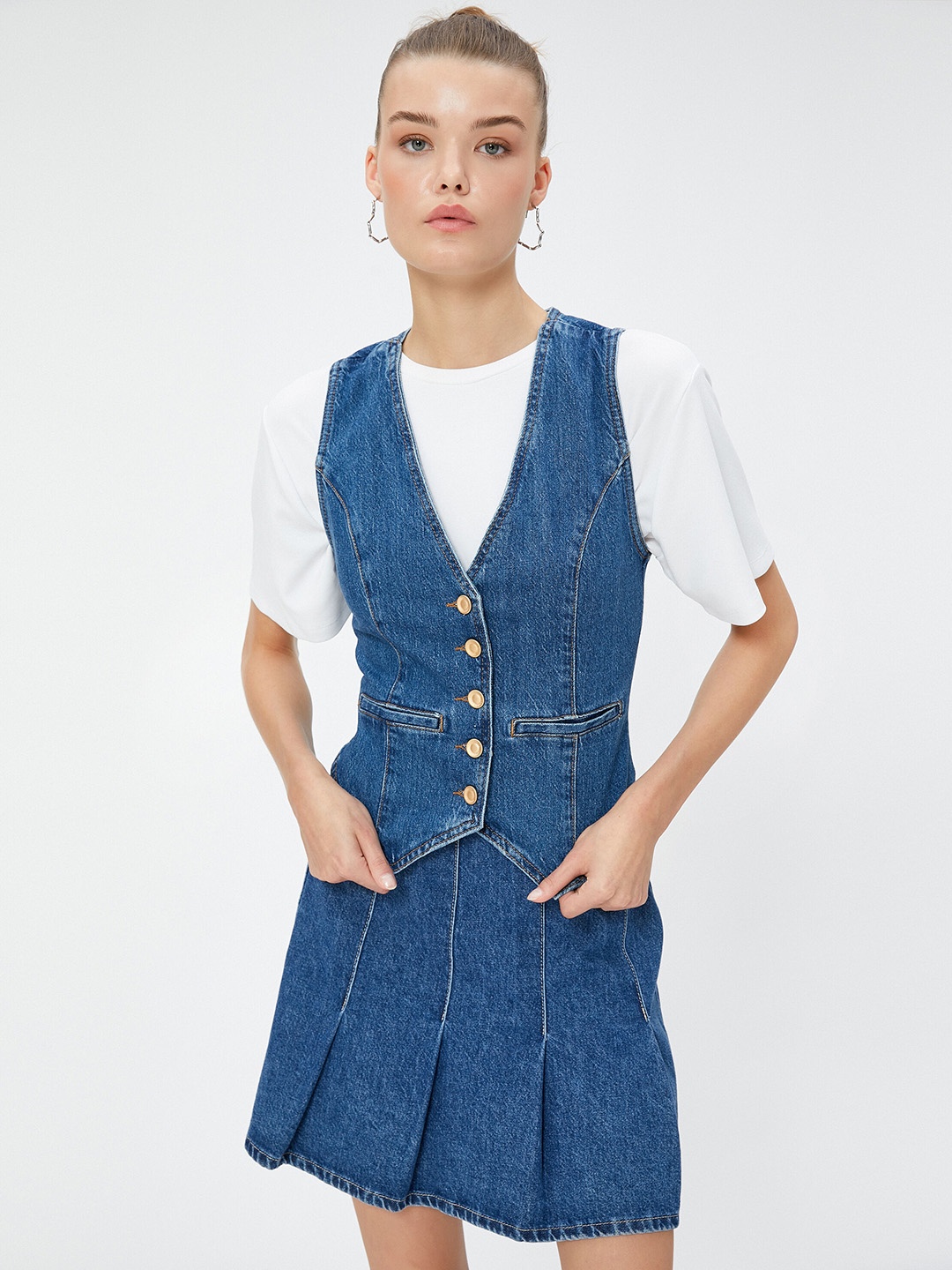 

Koton V-Neck Sleeveless Waistcoat, Blue