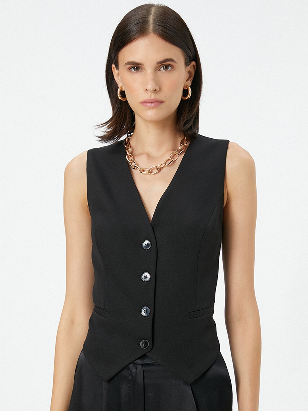 

Koton Slim-Fit V-Neck Sleeveless Formal Waistcoat, Black