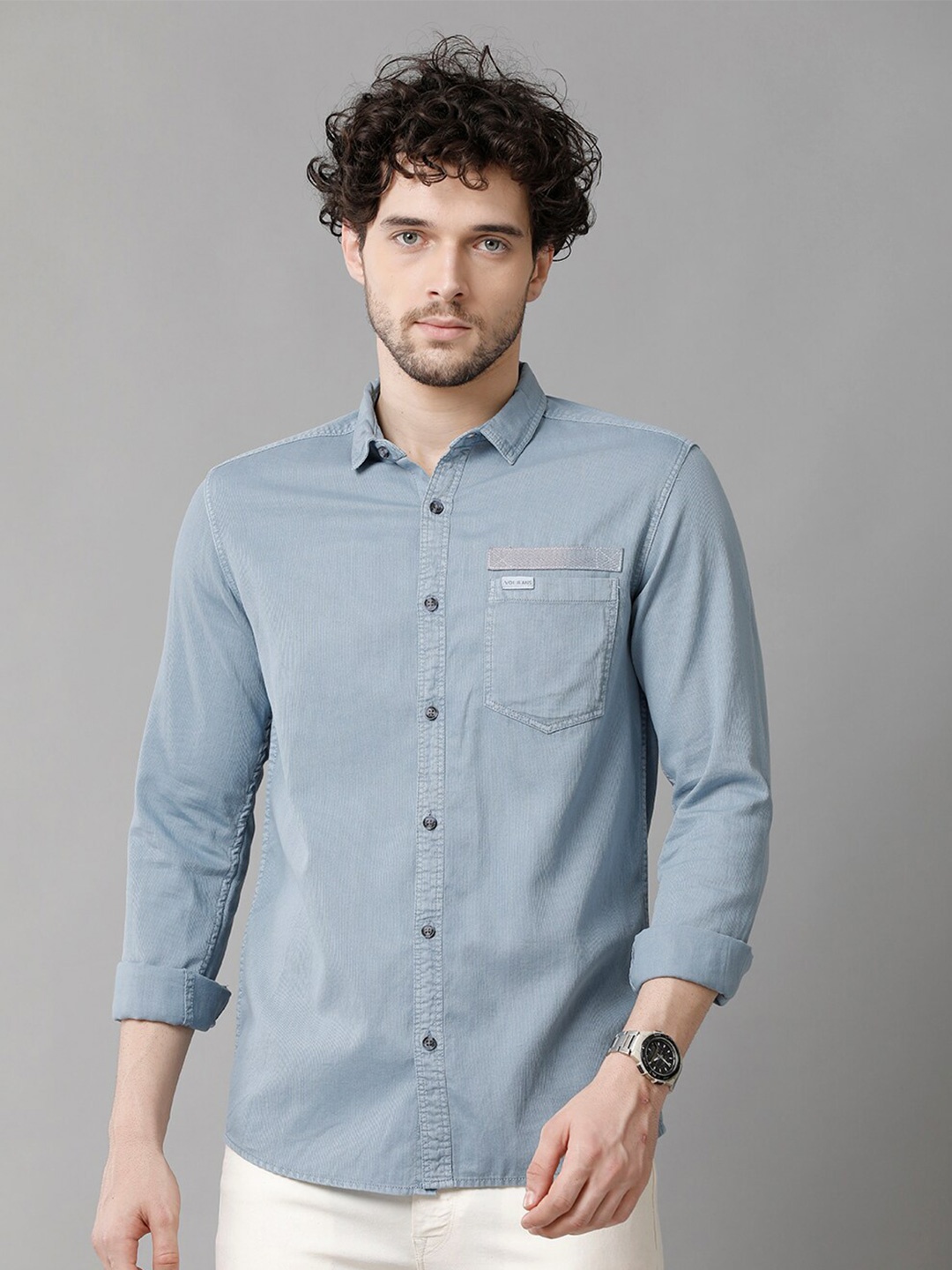 

Voi Jeans Classic Slim Fit Pure Cotton Casual Shirt, Blue