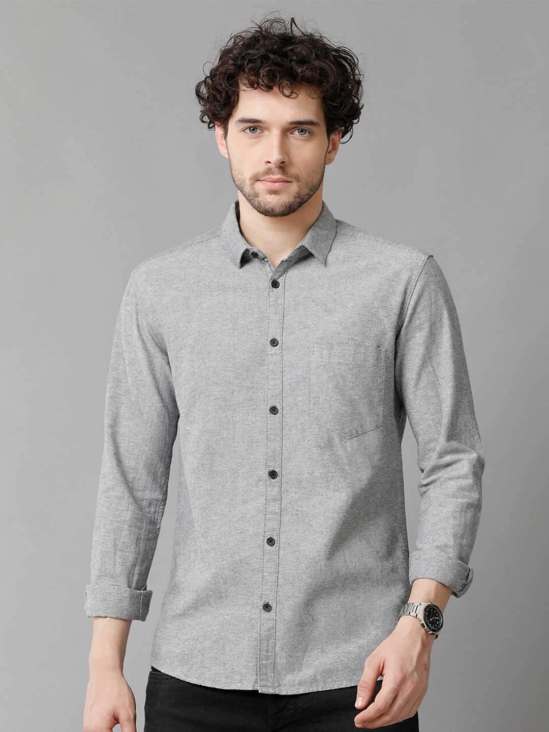 

Voi Jeans Classic Slim Fit Pure Cotton Casual Shirt, Grey