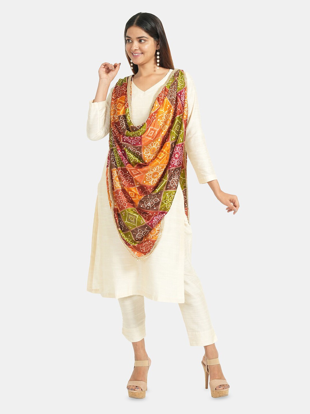 

HELLA FASHIONS Printed Block Print Dupatta, Green