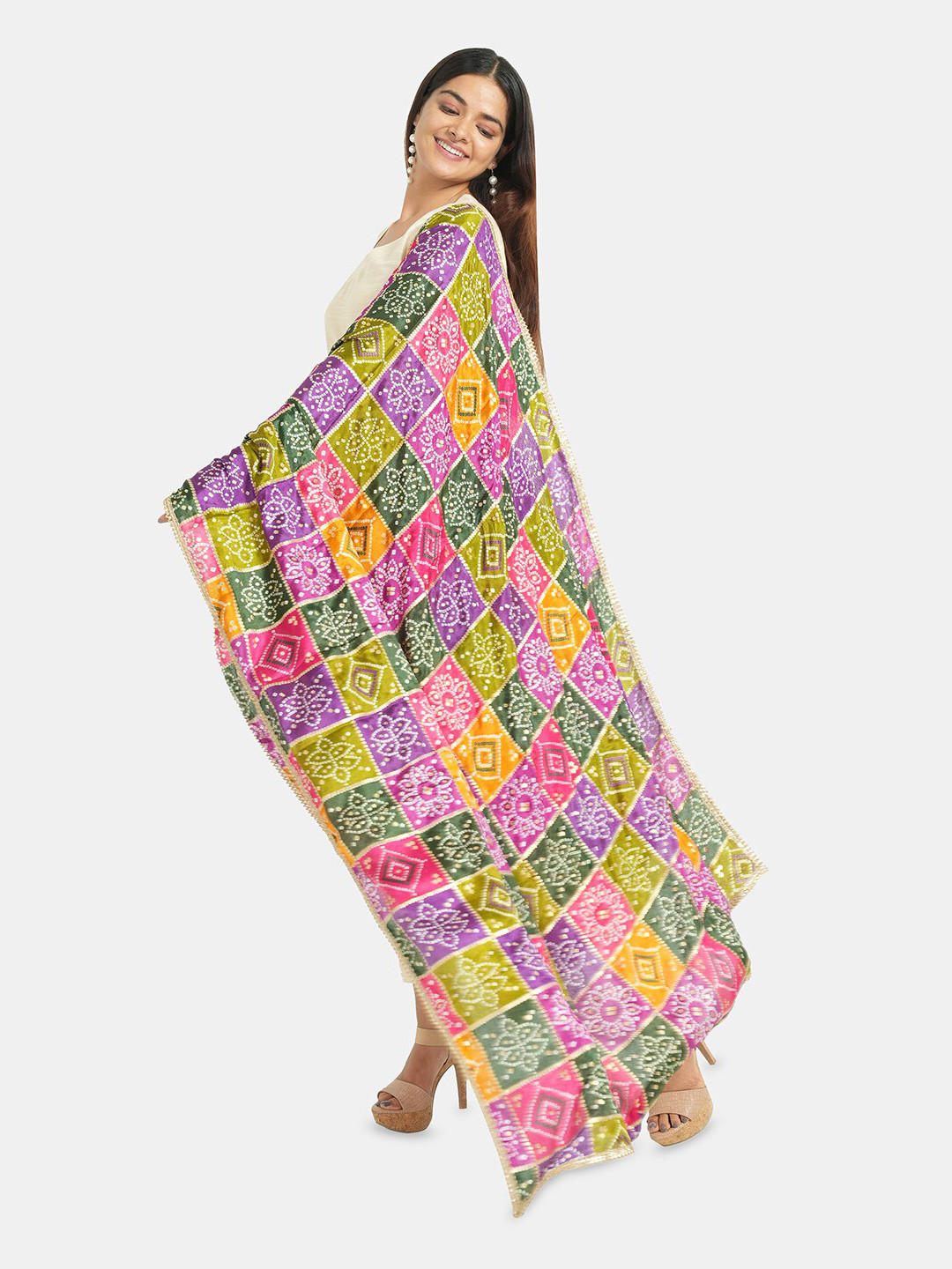 

HELLA FASHIONS Printed Block Print Dupatta, Red