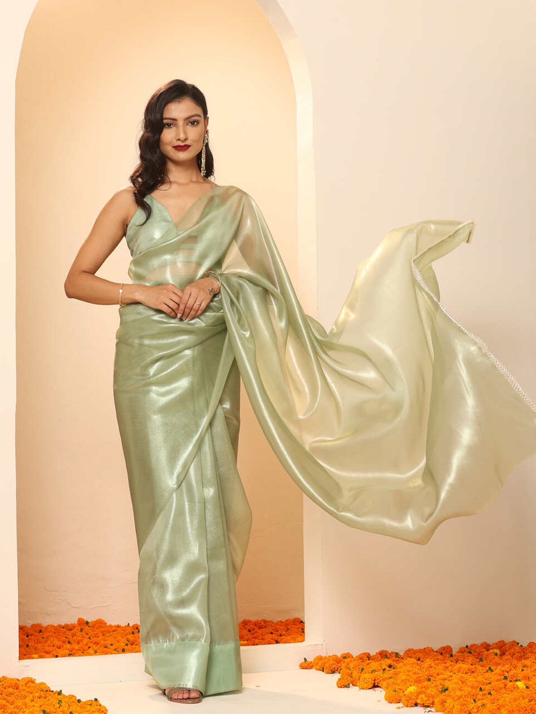 

Swtantra Organza Saree, Green