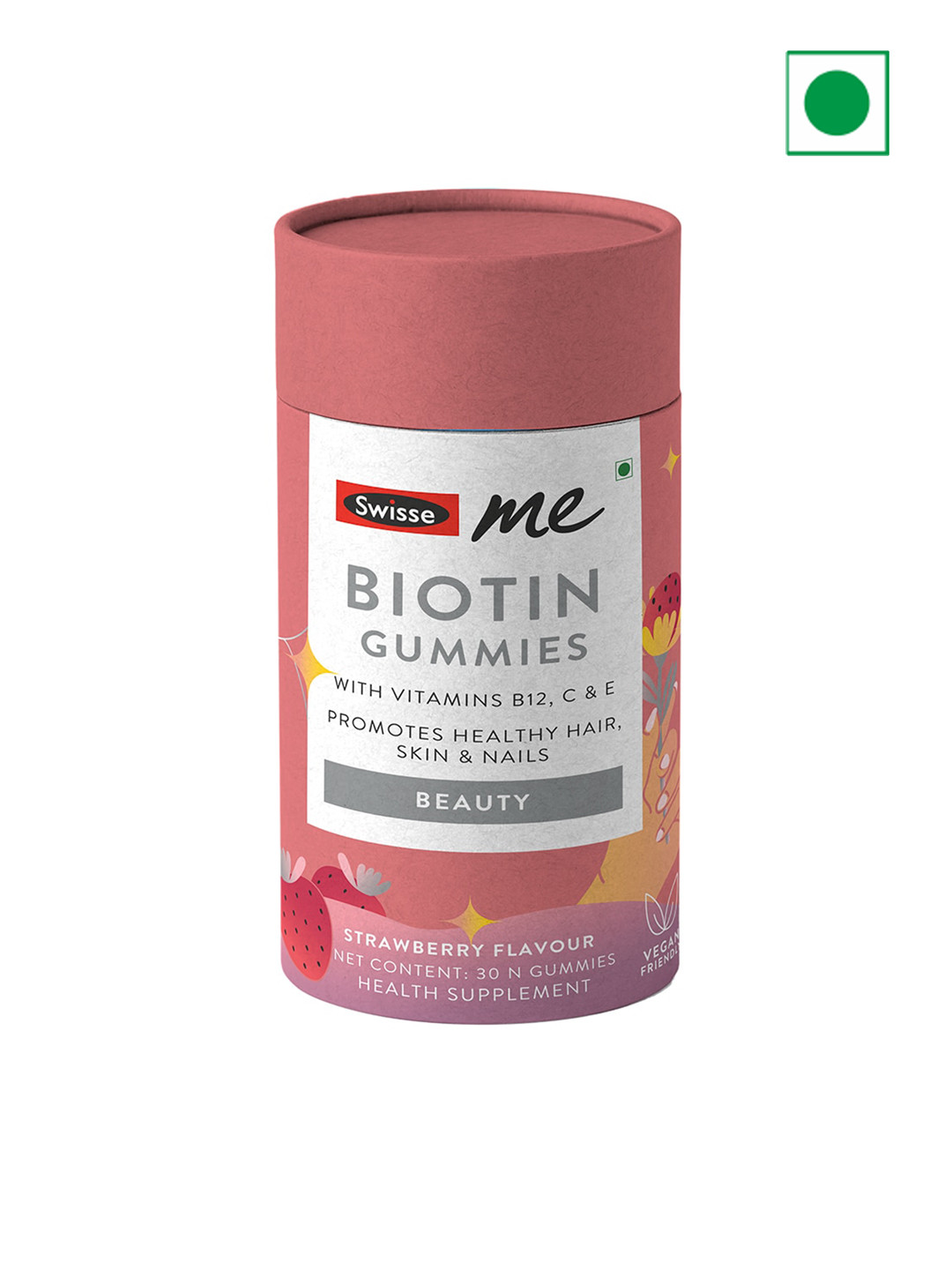 

Swisse Me Strawberry Flavour Beauty Biotin Gummies with Vitamin B12 - 30 Gummies, Pink