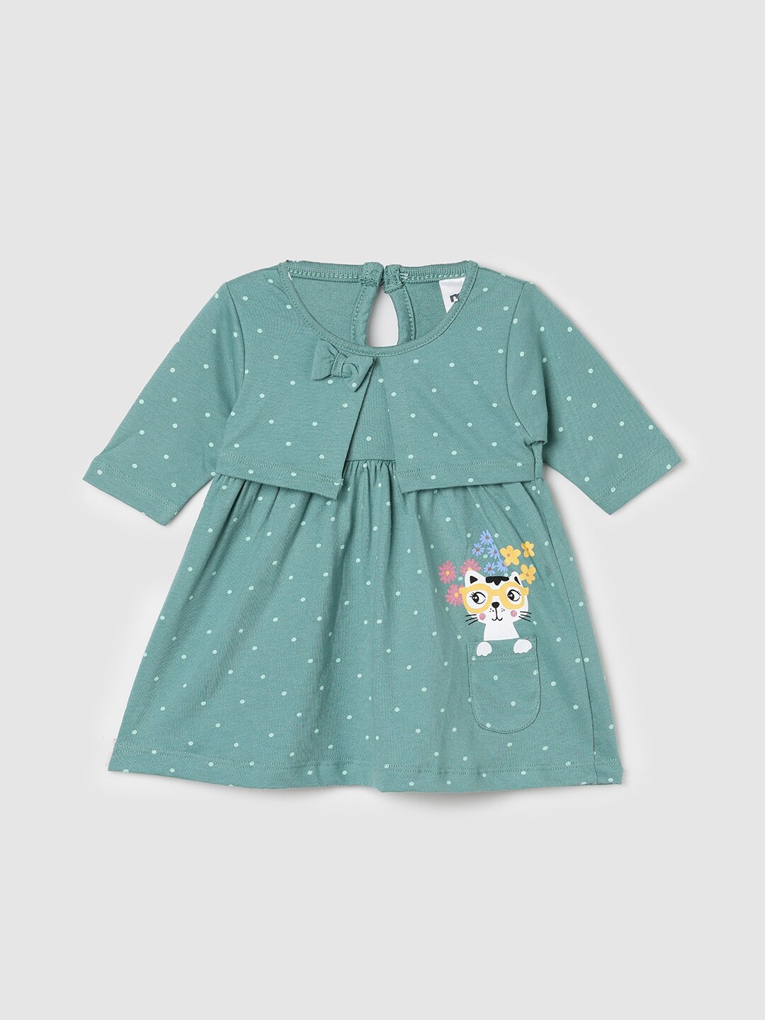 

max Infants Girls Polka Dots Printed Pure Cotton Fit and Flare Dress, Green