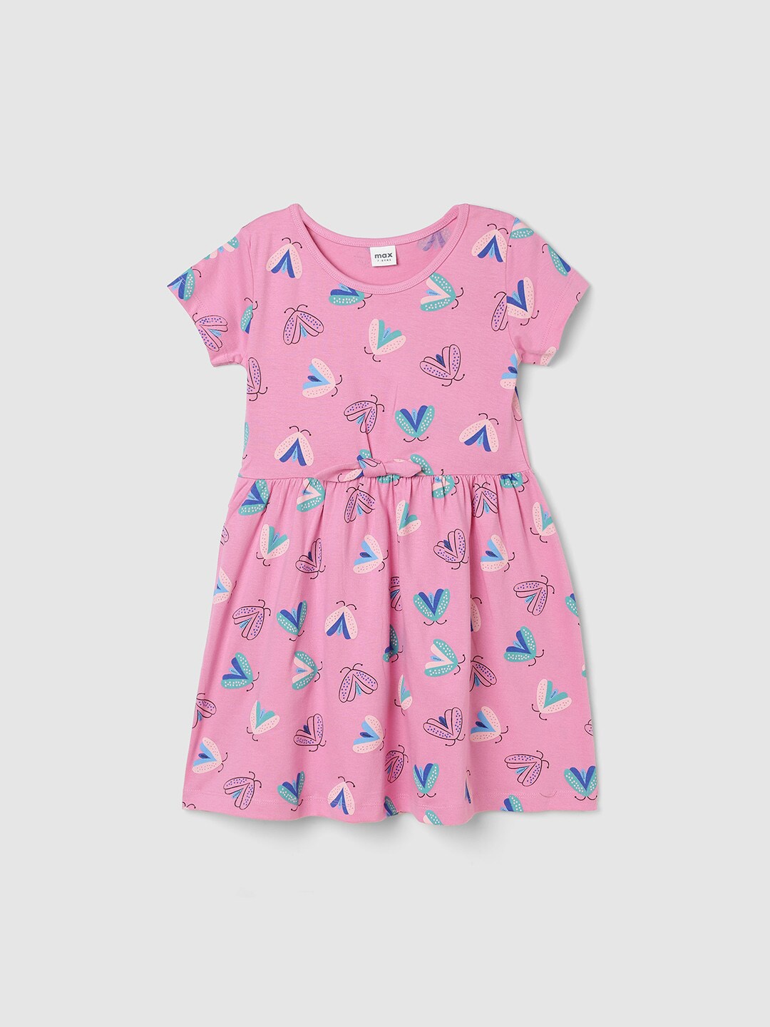 

max Girls Conversational Printed Pure Cotton Fit and Flare Dress, Pink
