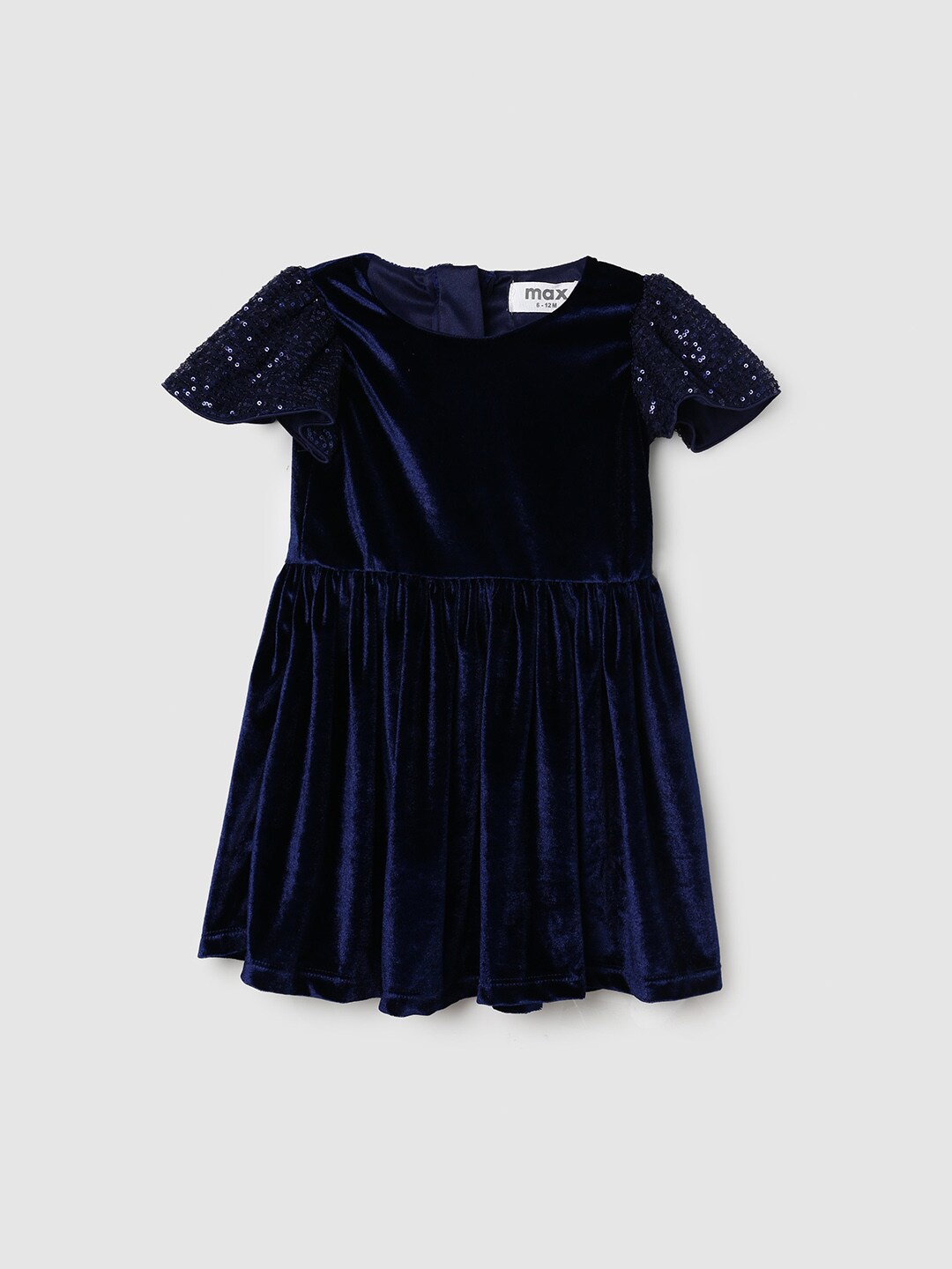 

max Girls Embellished Sequined Fit & Flare Dress, Navy blue