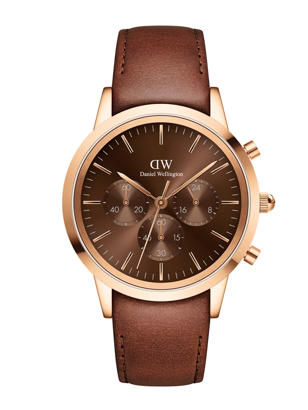 

Daniel Wellington Men Leather Straps Analogue Chronograph Watch DW00100640K, Brown