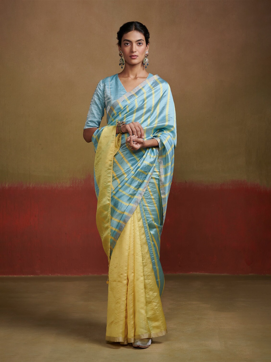 

Dressfolk Striped Pure Silk Saree, Yellow