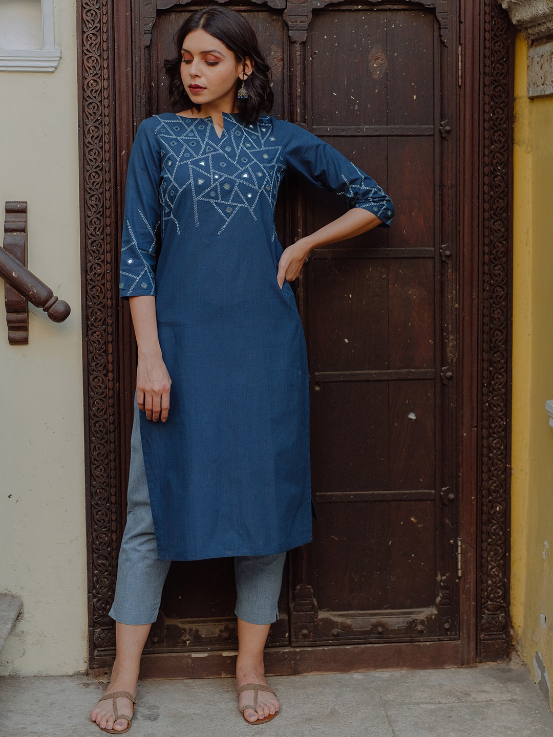 

OKHAI Geometric Printed Cotton Kurta, Blue