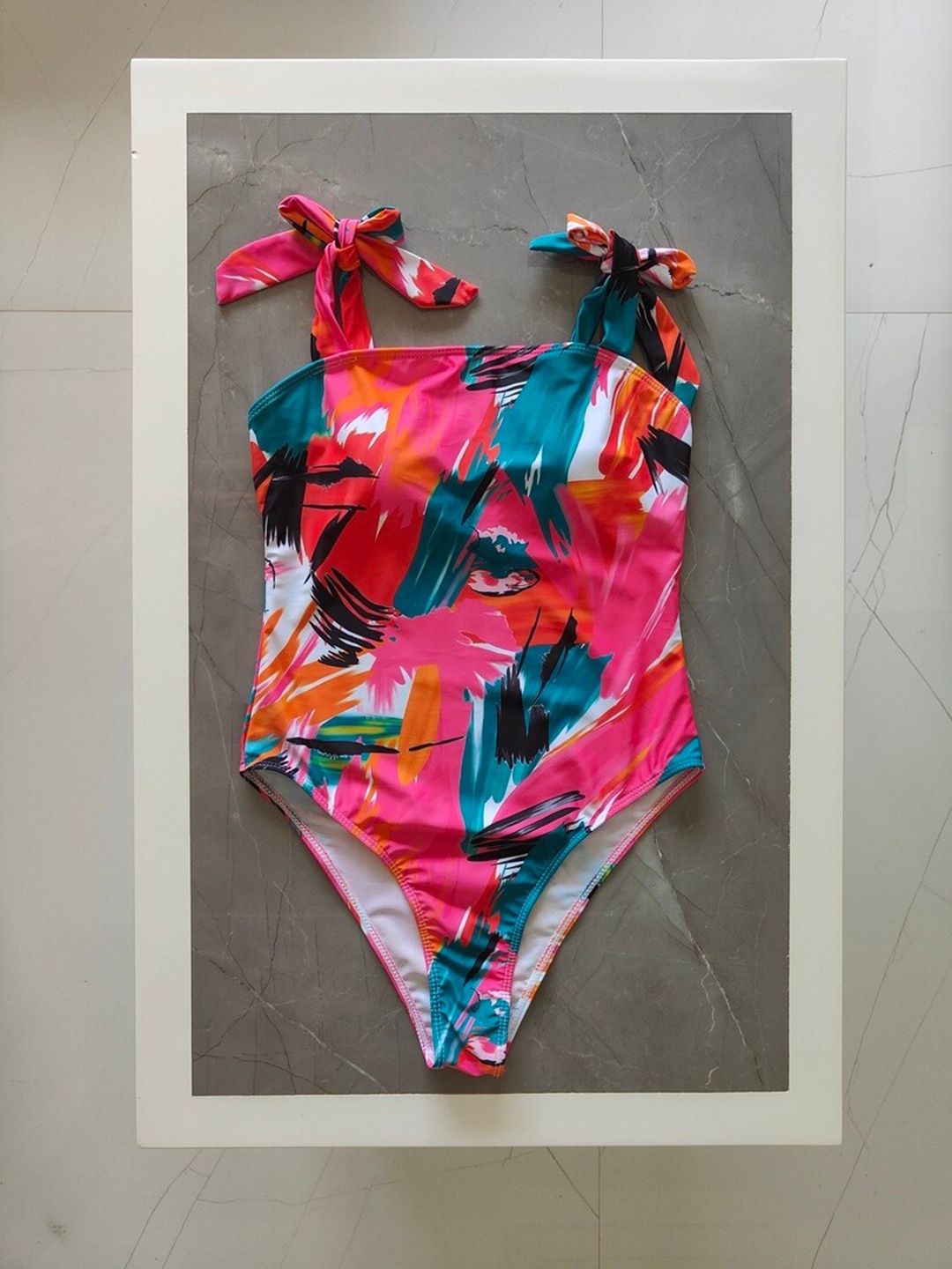 

Addery Abstract Printed Bodysuit Swimwear, Pink