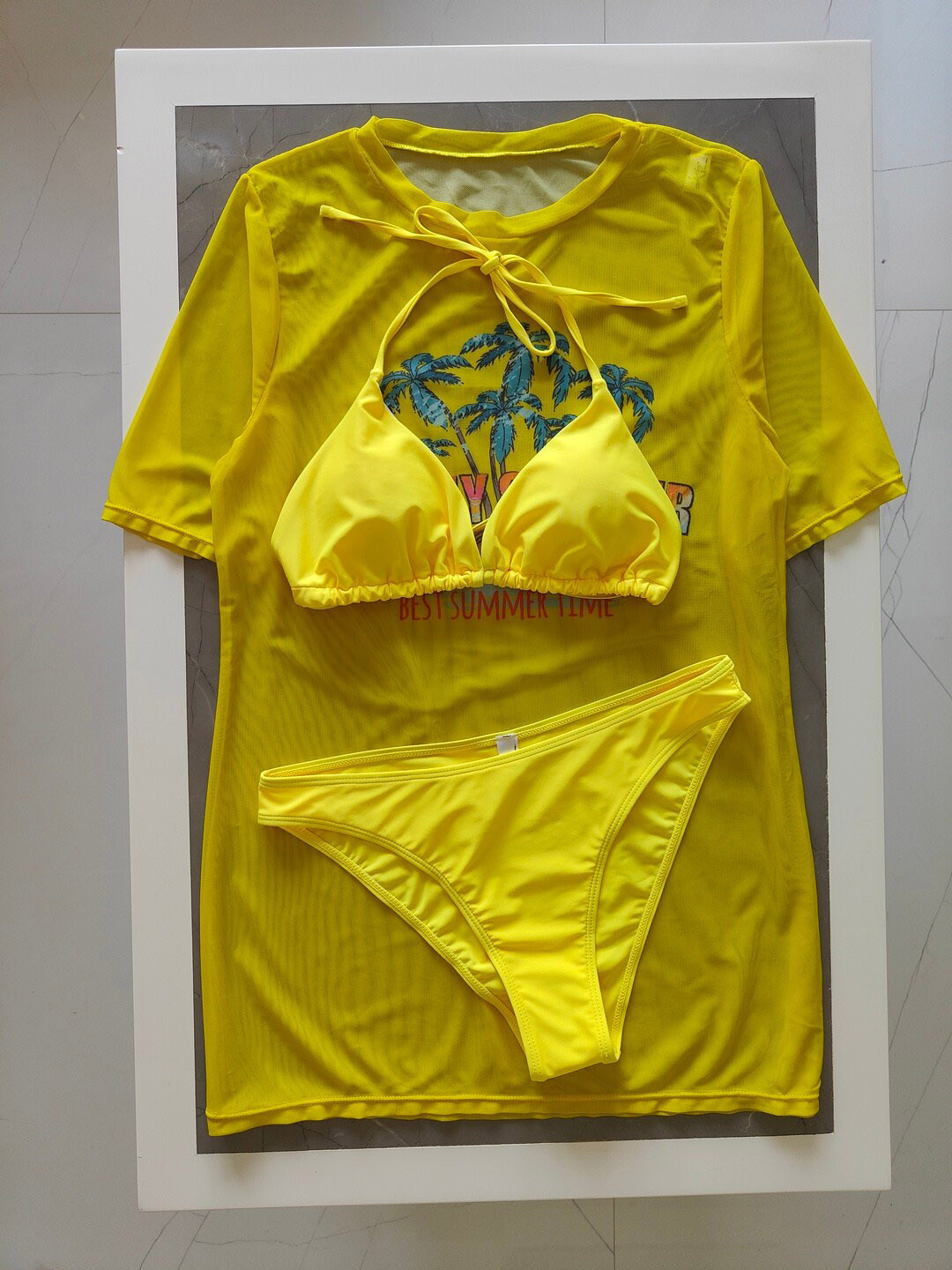 

Addery Sunlit Escape Tie-Up Bikini Set With Swimwear Cover-Up T-shirt, Yellow