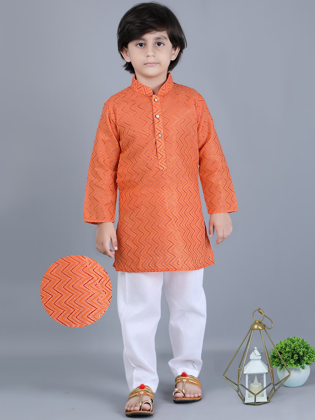 

KIDS FARM Boys Chevron Printed Regular Kurta With Pyjamas, Orange