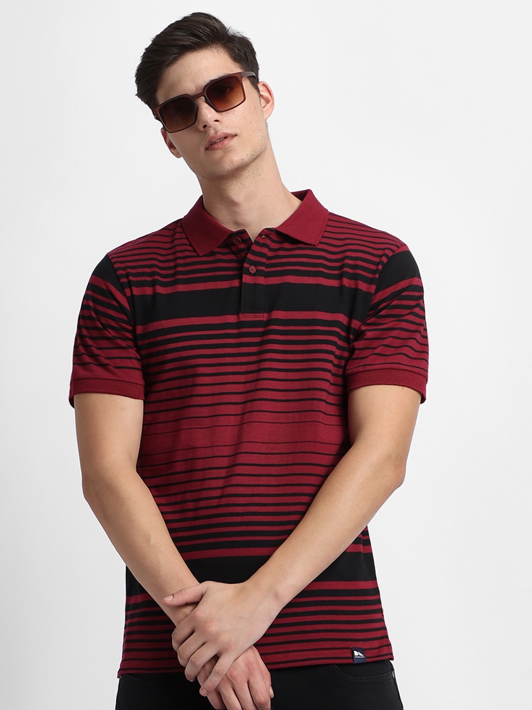 

Dennis Lingo Striped Polo Collar Cotton T-shirt, Maroon