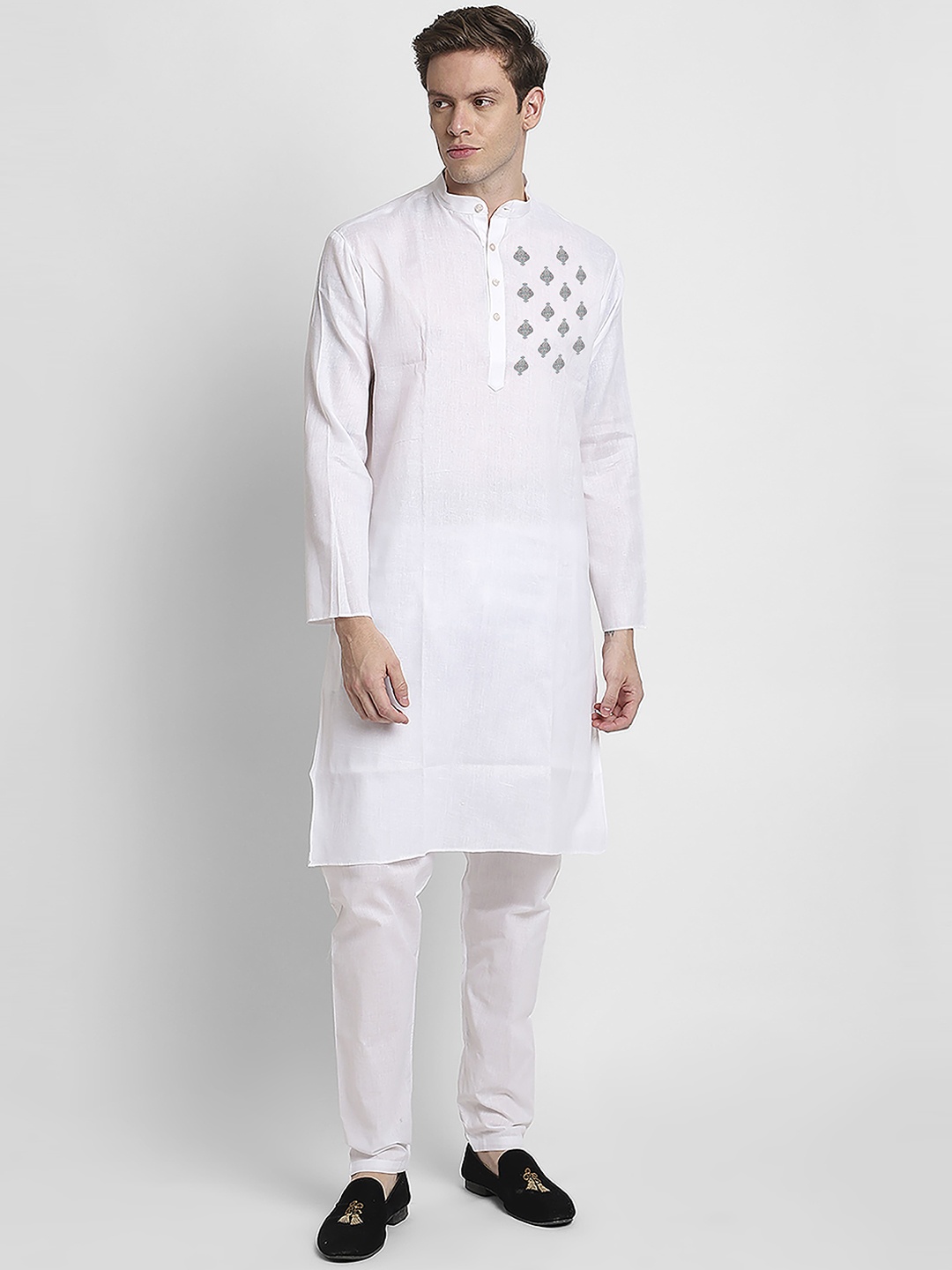 

DEVOILER Ethnic Motifs Printed Regular Straight Kurta with Pyjamas, White