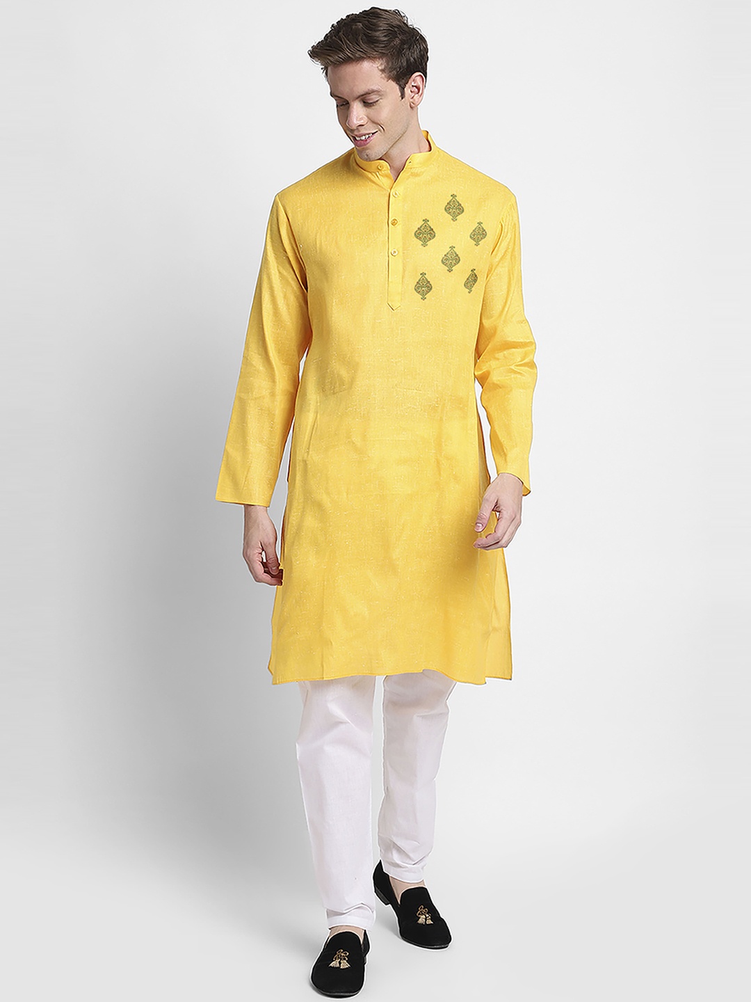 

DEVOILER Ethnic Motifs Printed Kurta With Trousers, Yellow