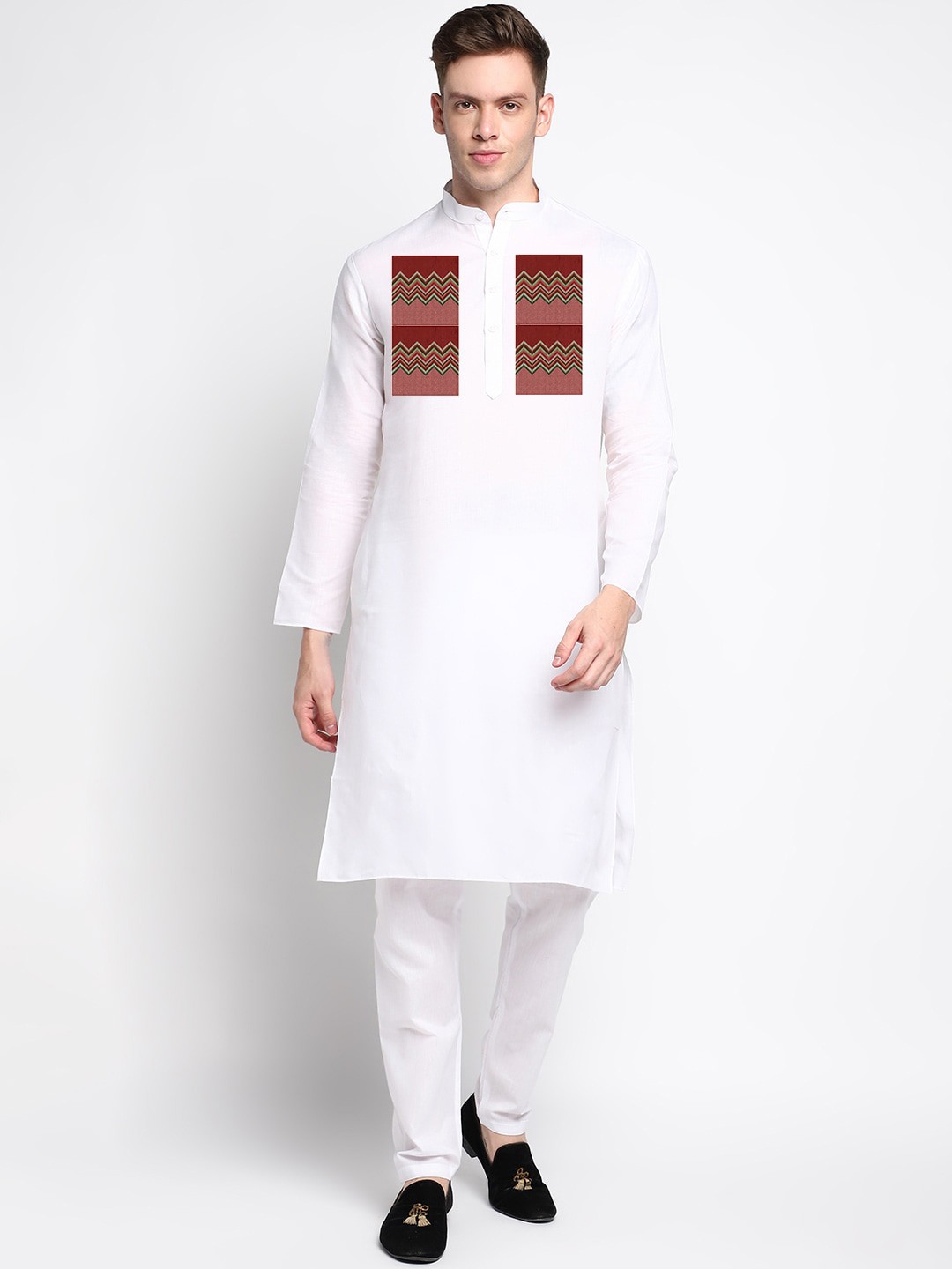 

DEVOILER Printed Mandarin Collar Kurta, White