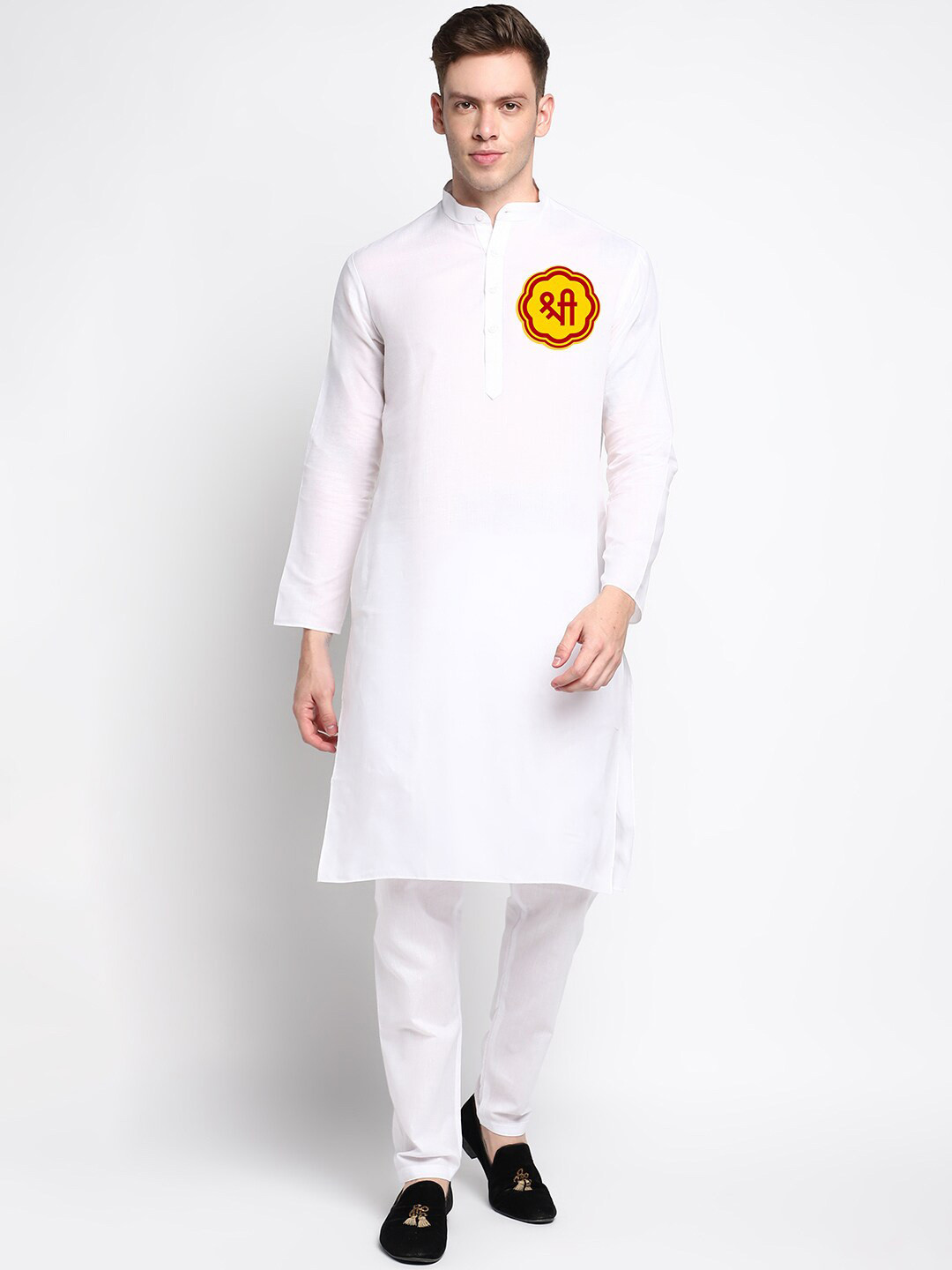 

DEVOILER Ethnic Motifs Printed Regular Straight Kurta with Pyjamas, White