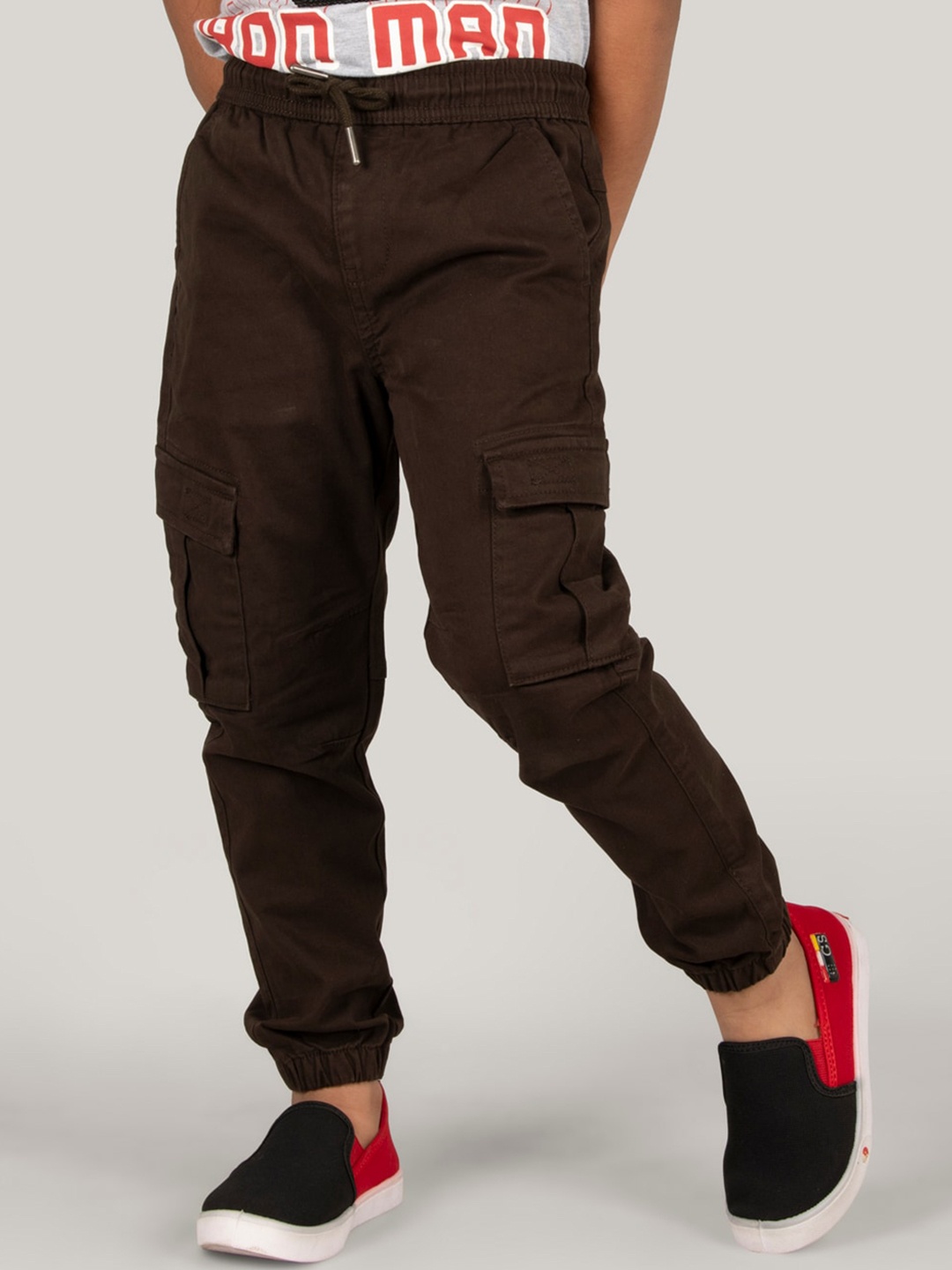 

Zalio Boys Mid-Rise Cargos Joggers, Coffee brown
