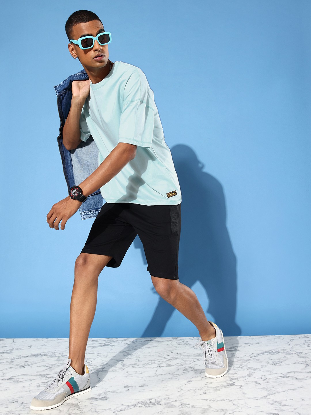 

Stormborn Men Drop-Shoulder Sleeves Oversized Pure Cotton T-shirt, Blue