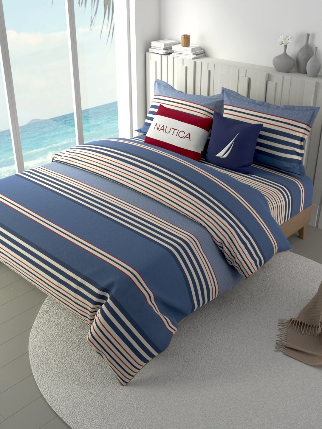 

Nautica Navy Blue & Yellow 4 Pieces Pure Cotton Double King Bedding Set