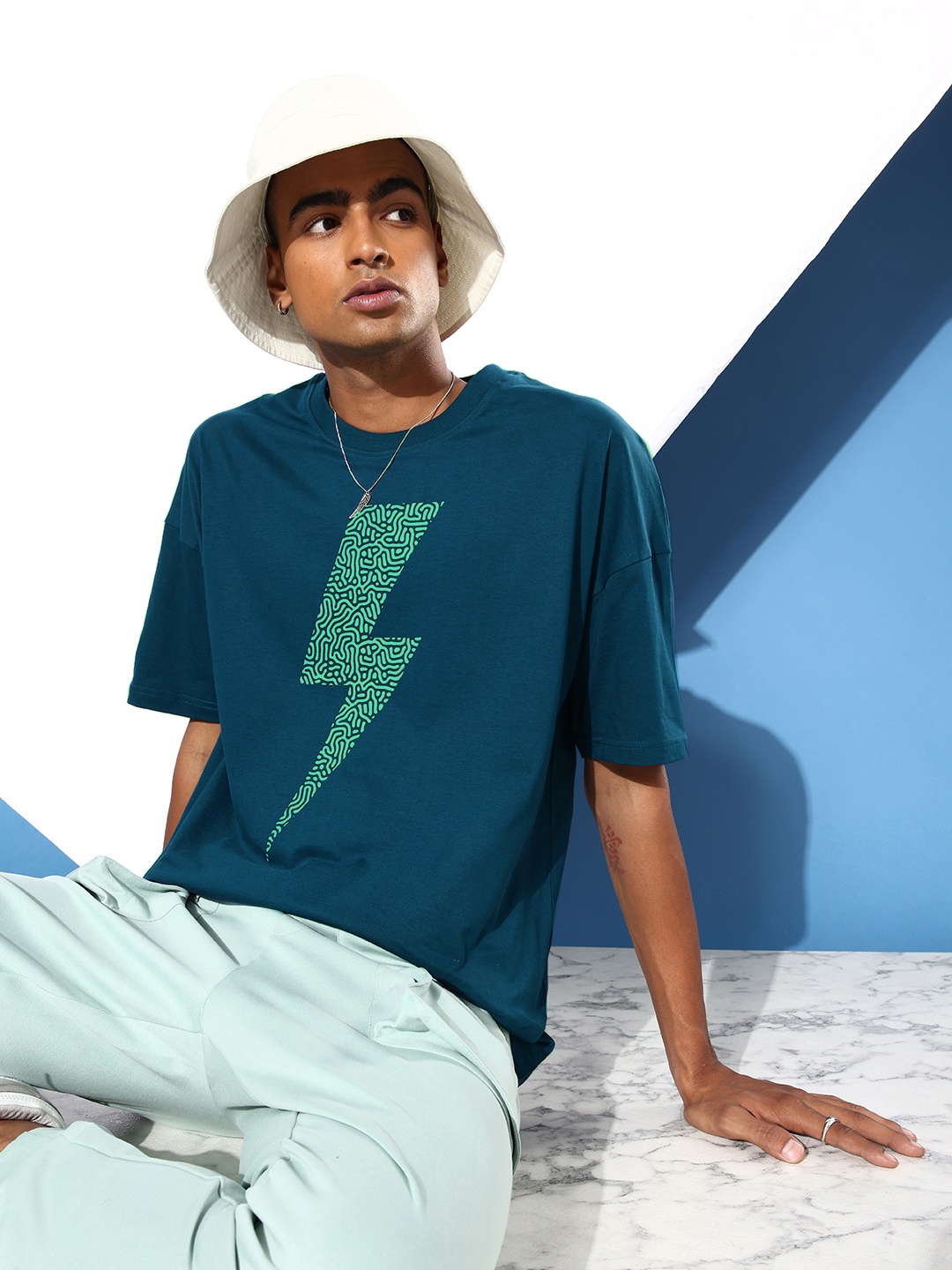 

Stormborn Men Graphic Printed Oversized Drop-Shoulder Sleeves T-shirt, Blue