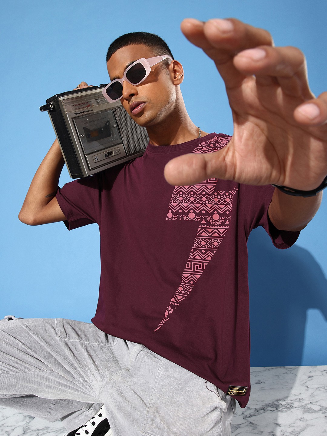 

Stormborn Men Graphic Printed Oversized Drop-Shoulder Sleeves T-shirt, Maroon