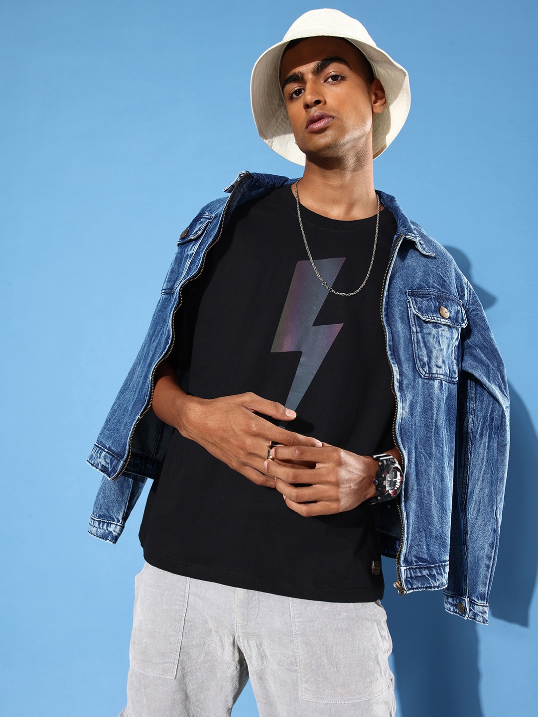 

Stormborn Men Graphic Printed Oversized Drop-Shoulder Sleeves T-shirt, Black