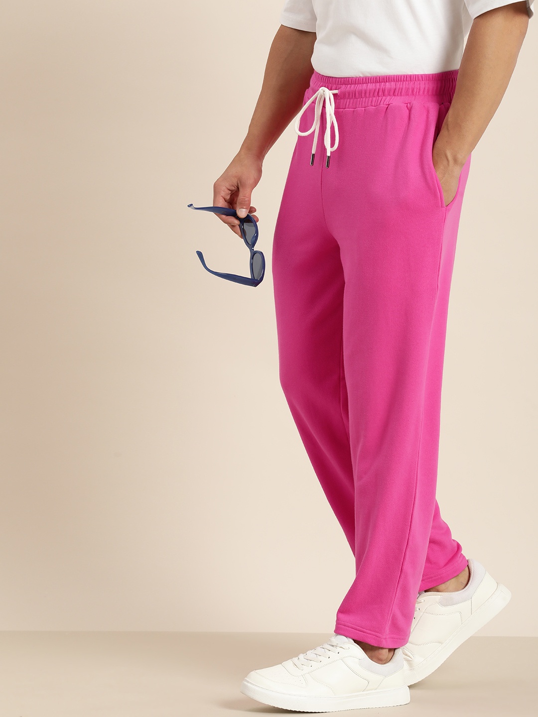 

DILLINGER Men Lightweight Relaxed Fit Baggy Kintted Track Pants, Pink