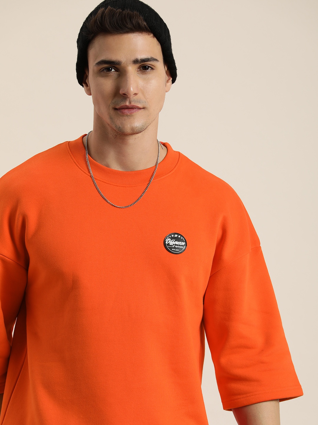 

Difference of Opinion Men Oversized Fleece Sweatshirt with Applique Detail, Orange