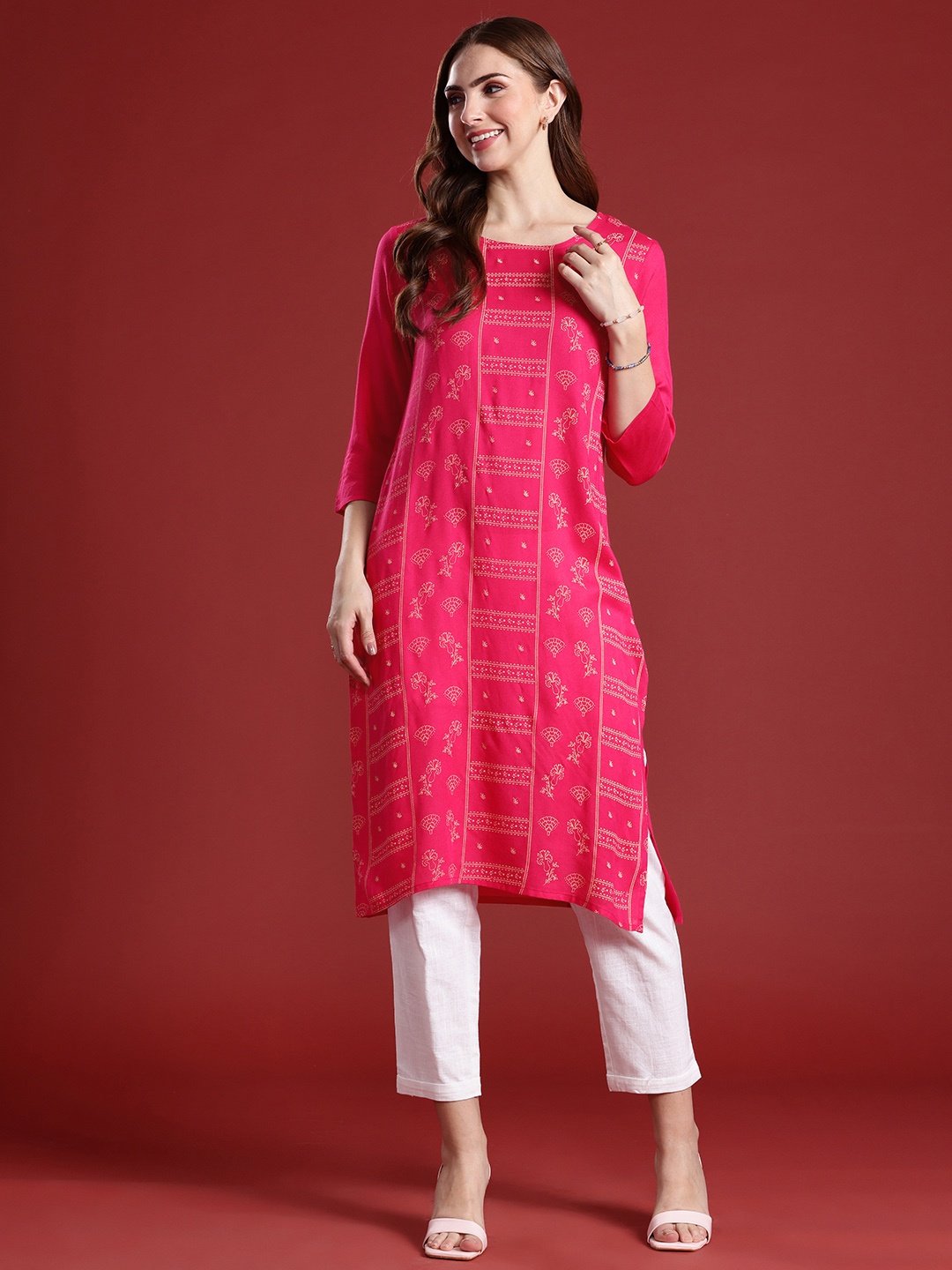 

Anouk Women Ethnic Motifs Printed Straight Kurta, Pink