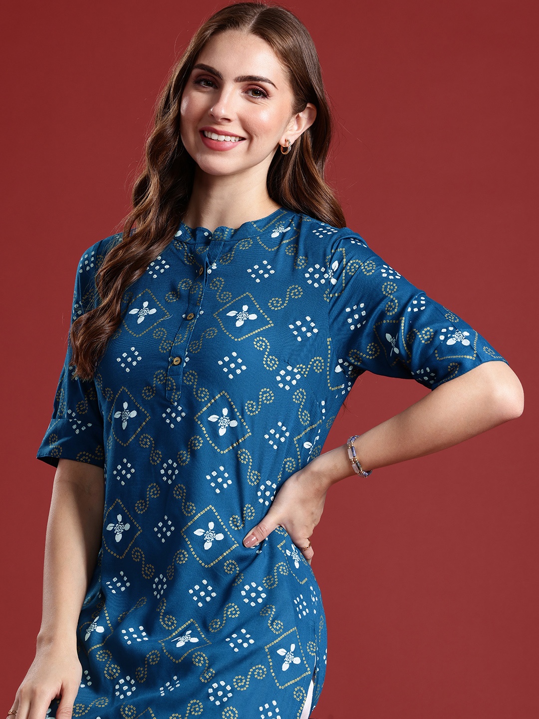 

Anouk Women Ethnic Motifs Printed Straight Kurta, Blue