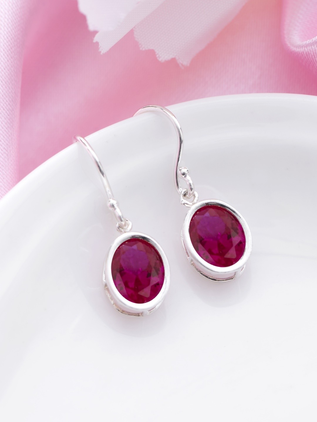 

Zavya 925 Pure Sterling Silver Rhodium-Plated CZ Oval Drop Earrings