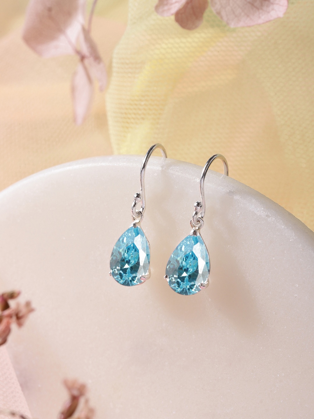 

Zavya 925 Pure Sterling Silver Rhodium-Plated CZ Teardrop Shaped Drop Earrings