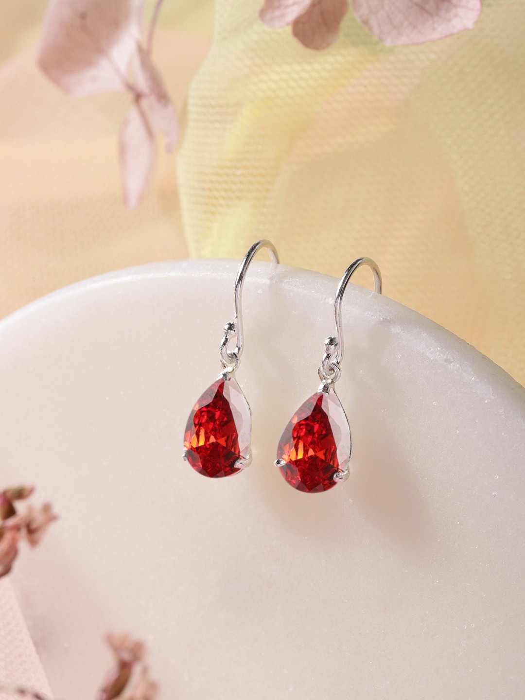 

Zavya 925 Pure Sterling Silver Rhodium-Plated CZ Teardrop Shaped Drop Earrings