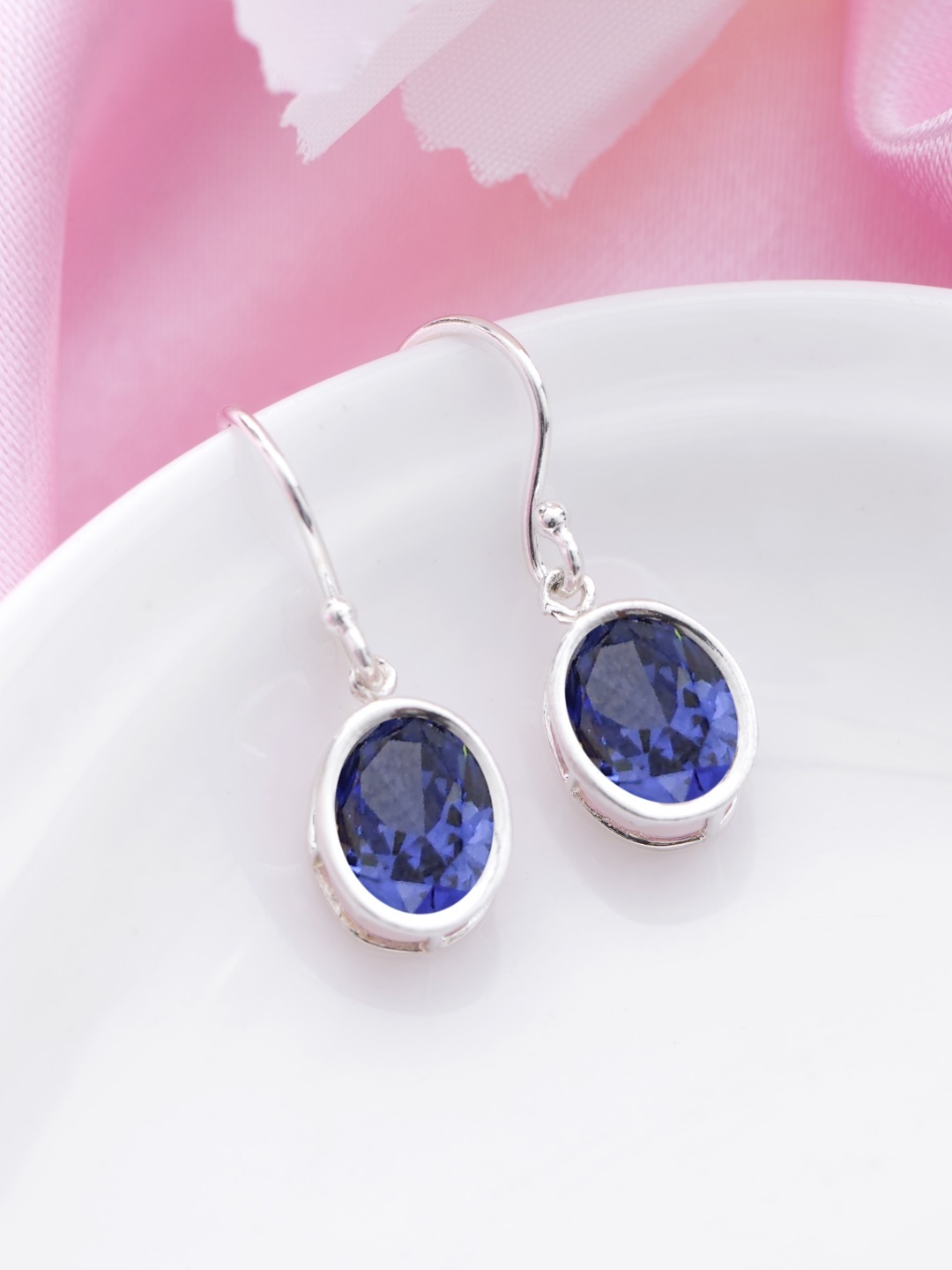 

Zavya 925 Pure Sterling Silver Rhodium-Plated CZ Oval Drop Earrings