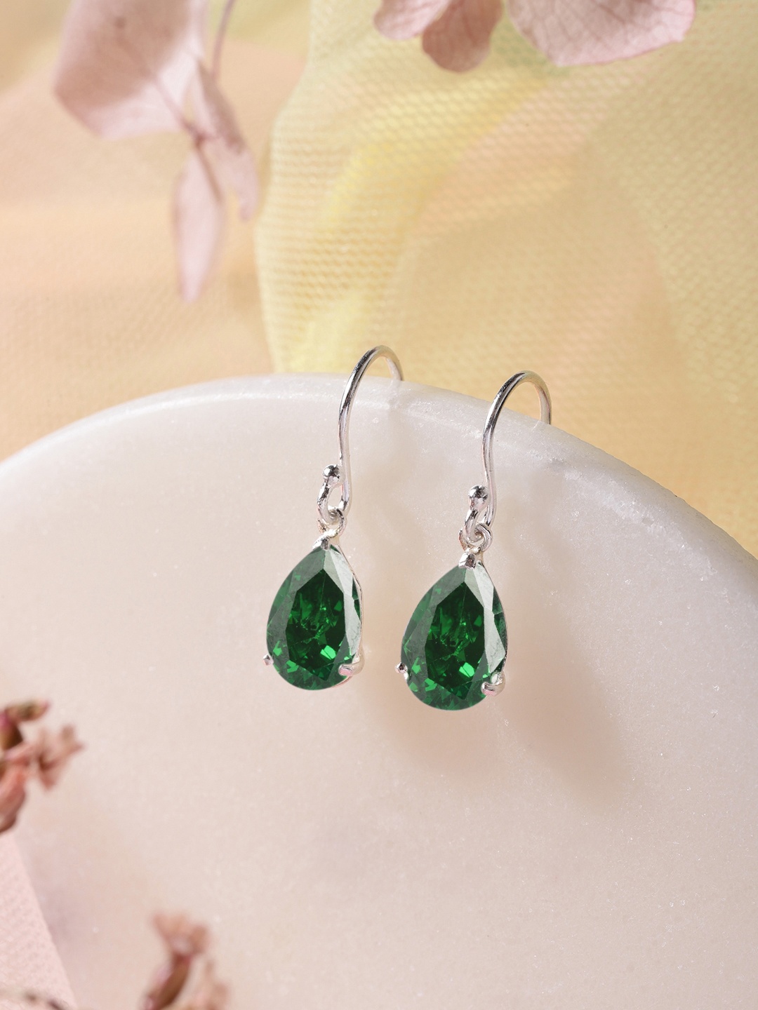 

Zavya 925 Pure Sterling Silver Rhodium-Plated Teardrop Shaped Drop Earrings