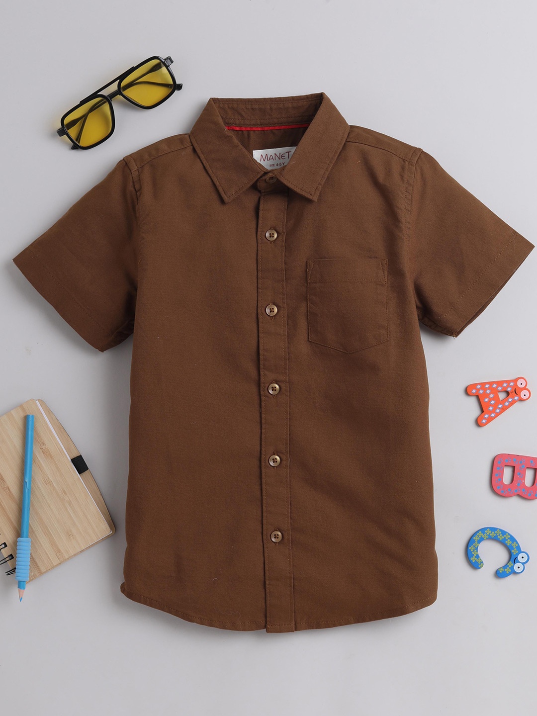 

MANET Boys Cotton Opaque Casual Shirt, Brown