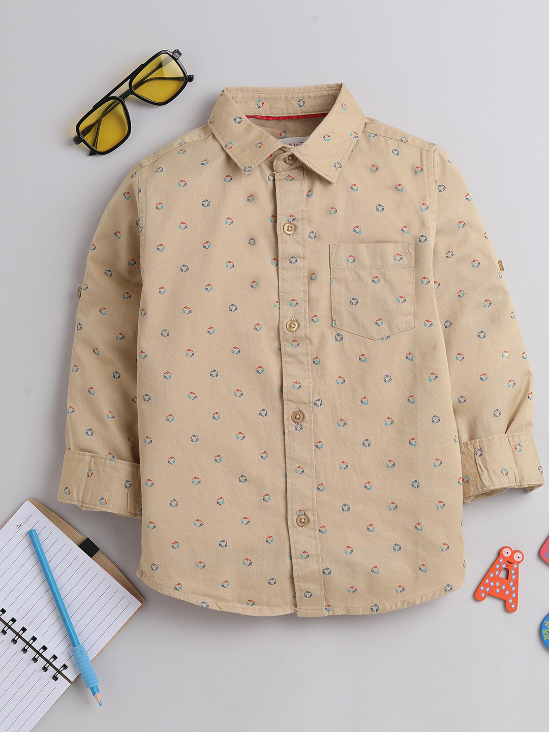 

MANET Boys Floral Printed Cotton Opaque Casual Shirt, Cream