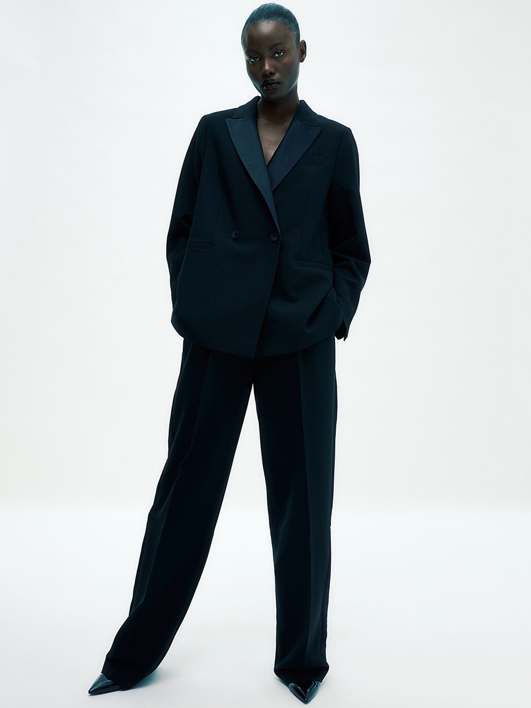 

H&M Oversized Twill Blazer, Black
