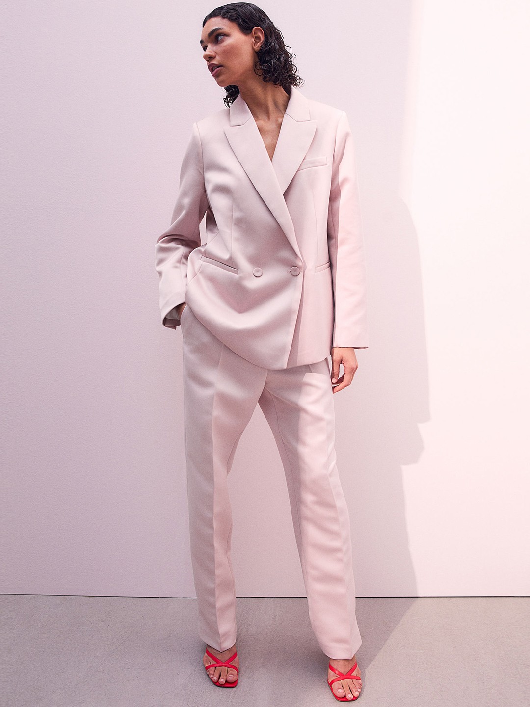 

H&M Oversized Double-Breasted Blazer, Pink